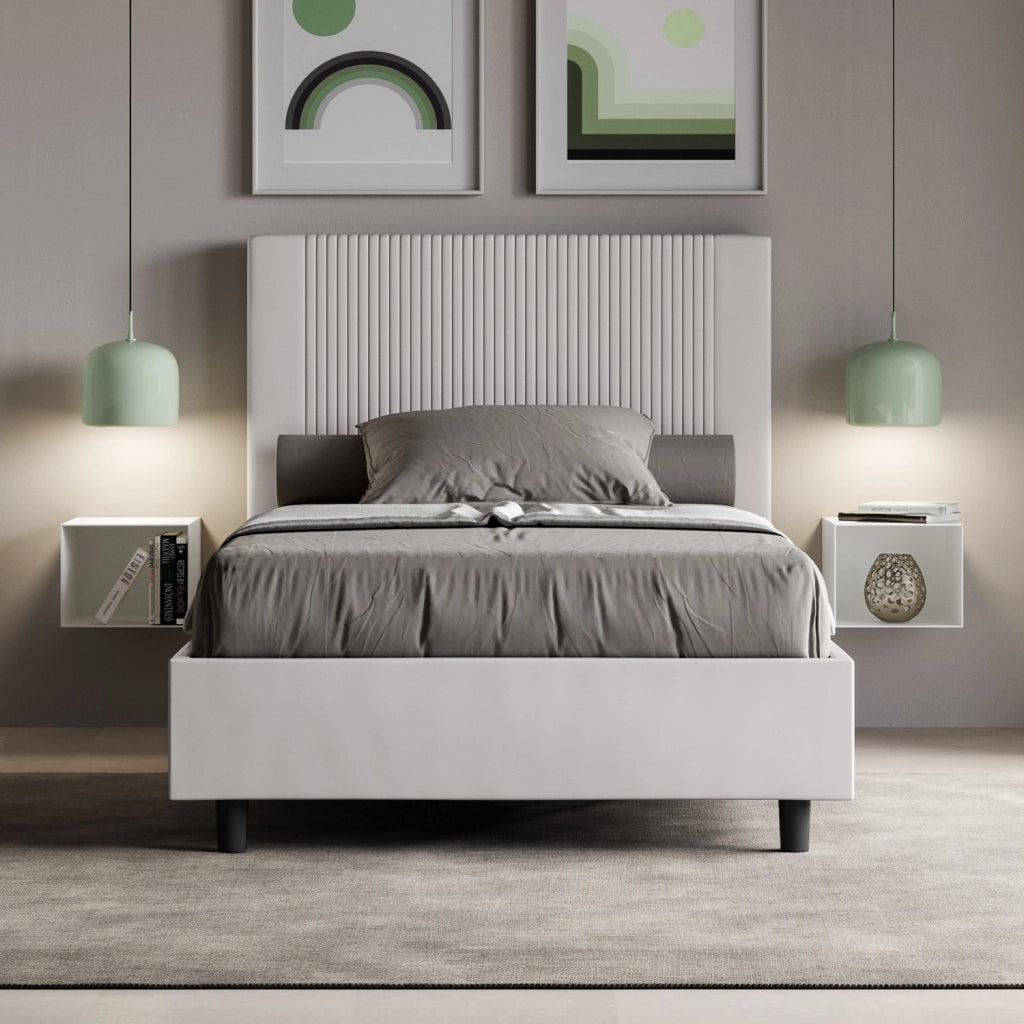 BS COM Letto una piazza e mezza con rete imbottito 120x210 similpelle bianco