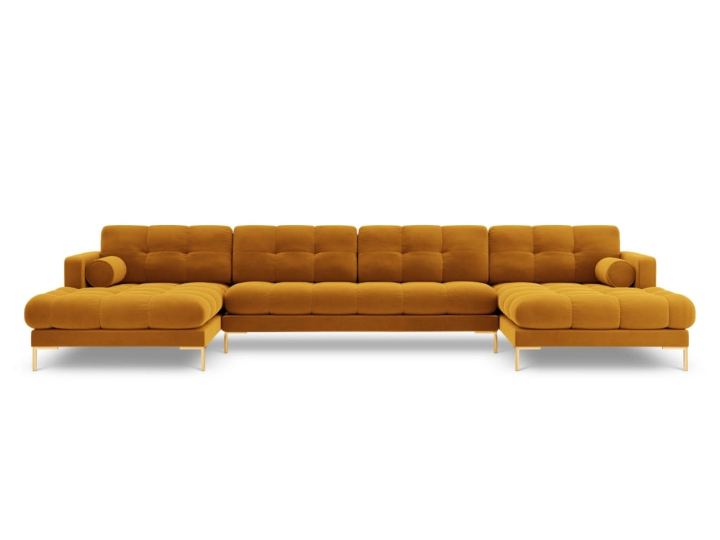 Cosmopolitan Design - Divano panoramico "Bali" 7 posti in velluto giallo 
