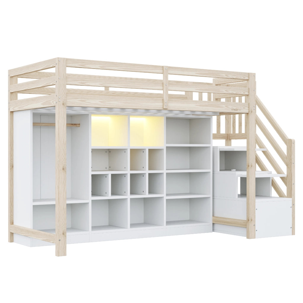 Letto a Soppalco con Contenitore e LED ¨C MINIMAL ¨C Legno 90x200