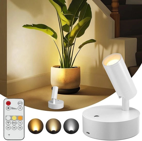 Spot LED a LED perimetrale con funzione di regolazione della luminosità tramite telecomando, inclinabile, ricaricabile, adatto per opere d'arte, quadri, piante, foto, ecc. - Bianco