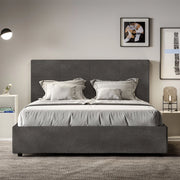 Letto queen size contenitore imbottito 150x190 microfibra grigio Mika