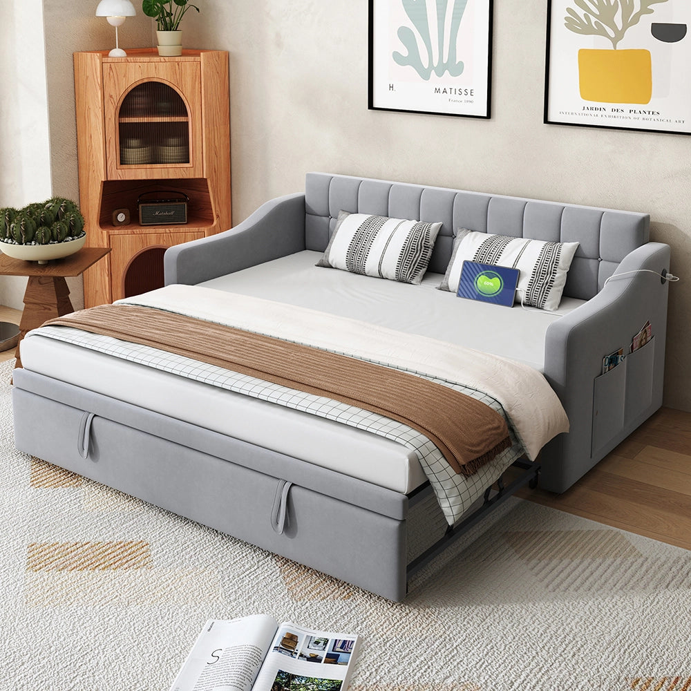Divano letto 2 in 1 - Xylo - 90/180 cm velluto grigio chiaro