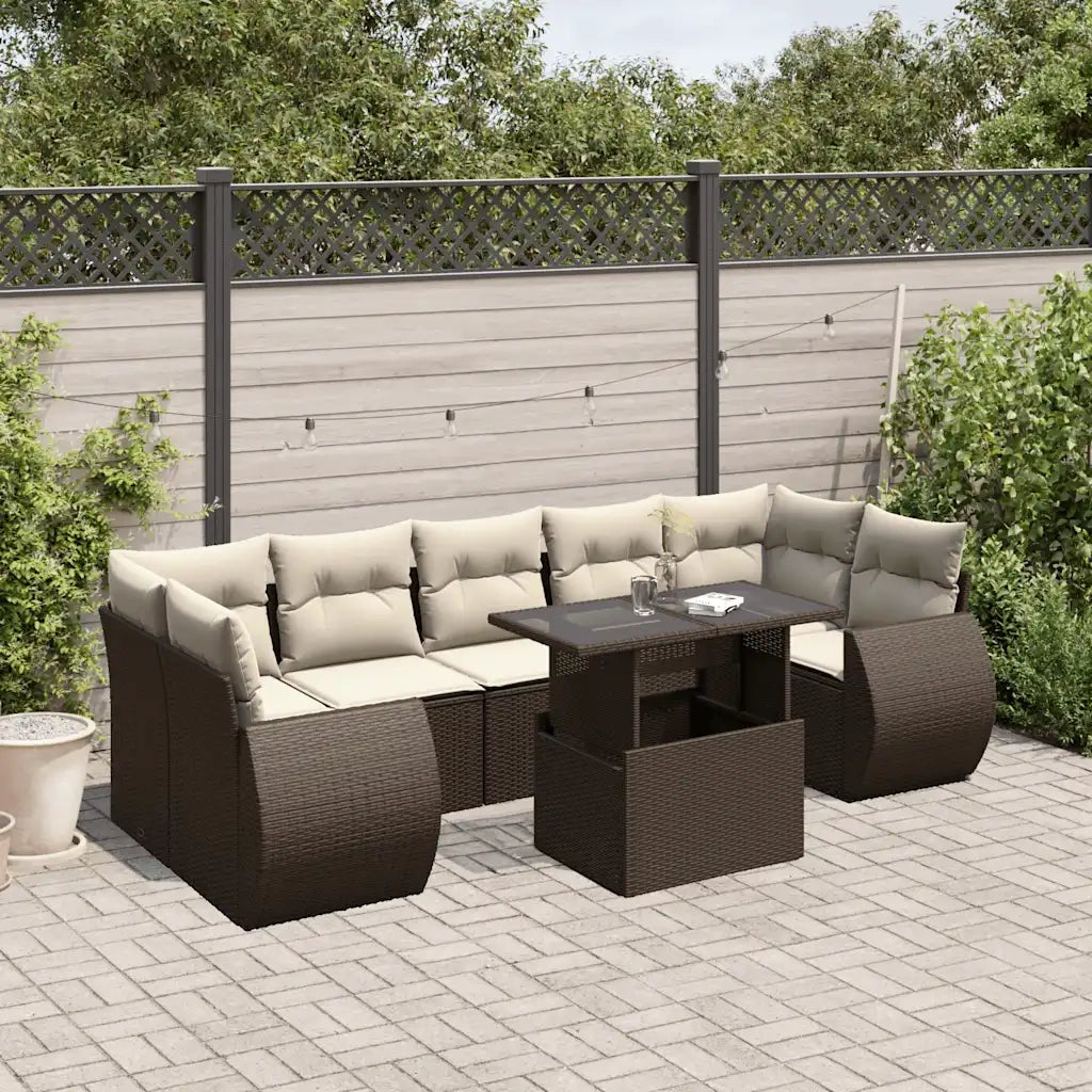 Set Divani da Giardino 8 pz con Cuscini Marrone in Polyrattan 3268413