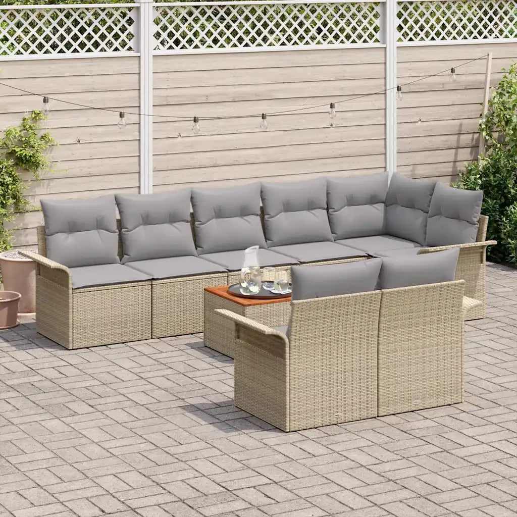 Set Divano da Giardino con cuscino 9 pcs Beige polyrattan 3347343