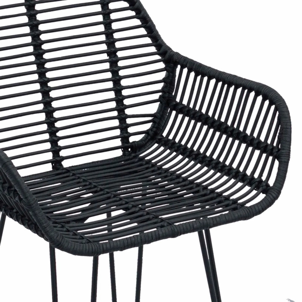 Sedia da Bar 2 pcs Nero 55 x 52 x 92 cm Rattan e Ferro 42011554