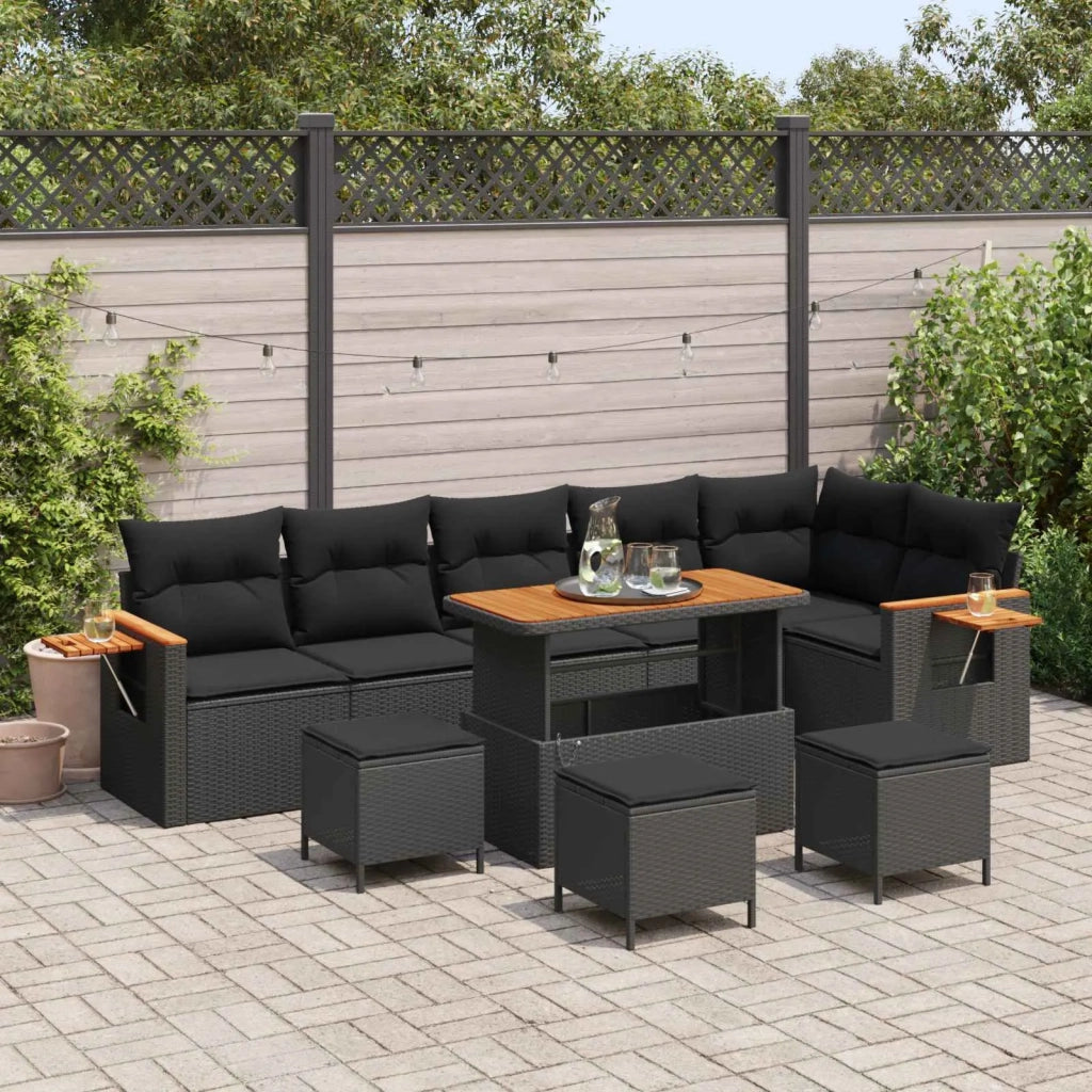Set Divano da Giardino con cuscino 12 pcs Nero polyrattan 3365149