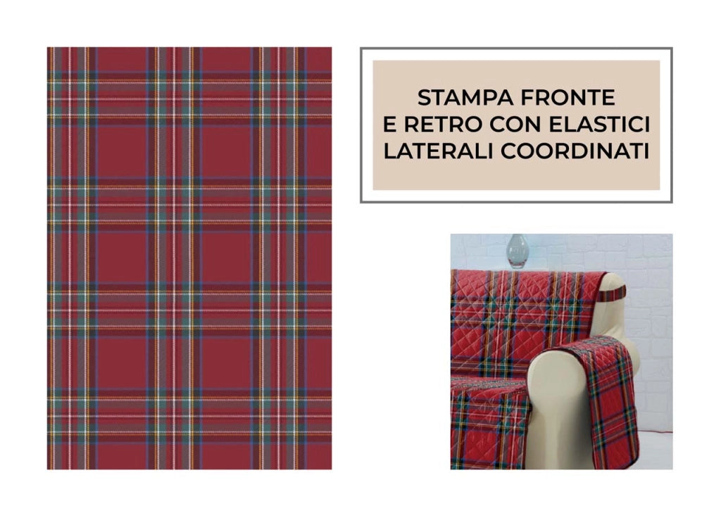 Copridivano Trapuntato Antimacchia Imbottito Scozzese Rosso Modello Perth - 4 Posti - Perth
