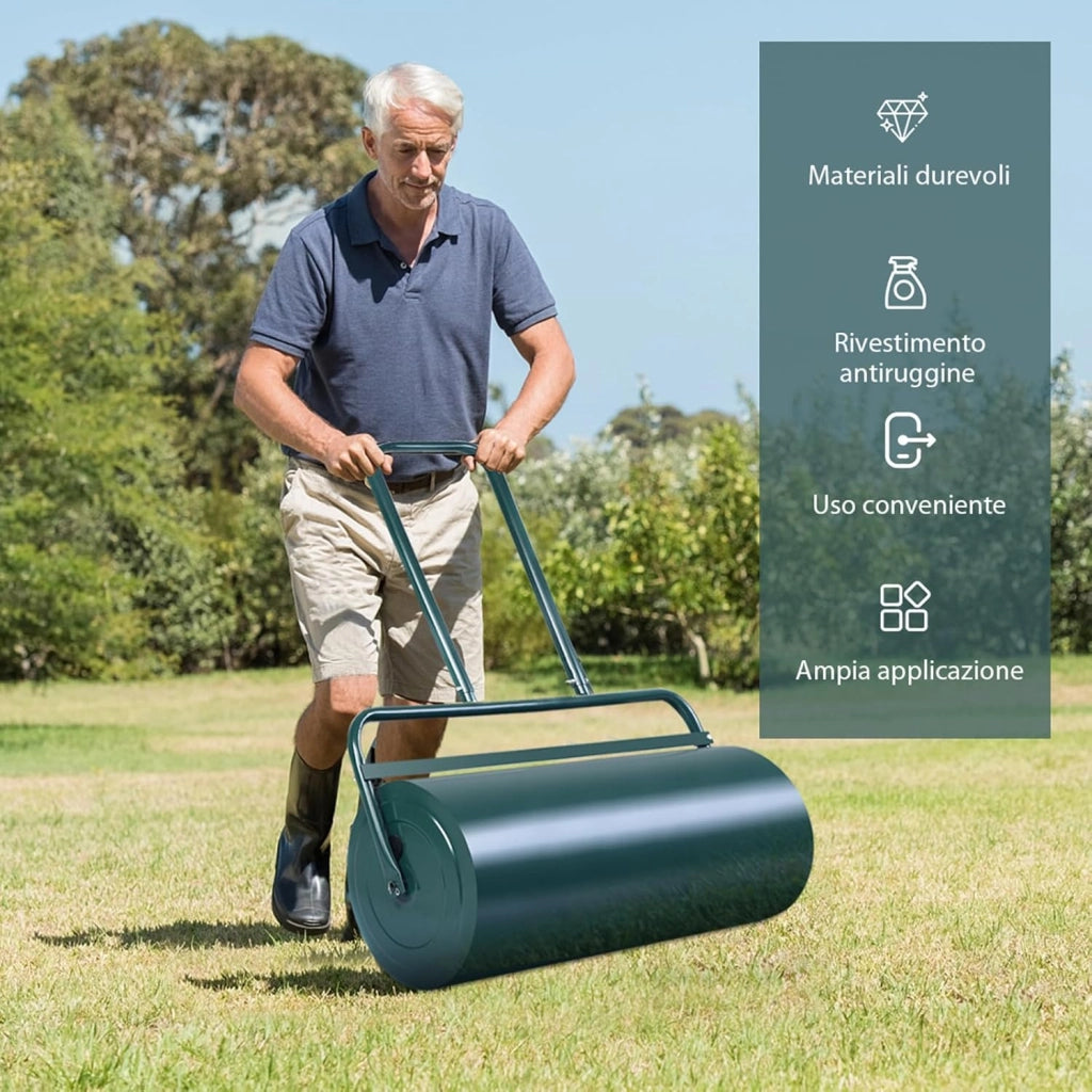 Rullo per Prato Larghezza 60cm Ø32, capacità di Riempimento 48L (Verde)