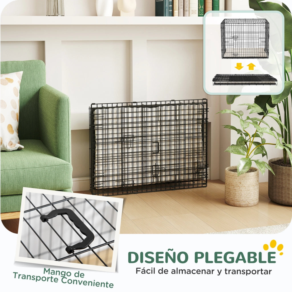 Cuccia per Cani Pieghevole con Cuscino ¨C Minimal ¨C 75x48,5x53 cm Nero e Beige