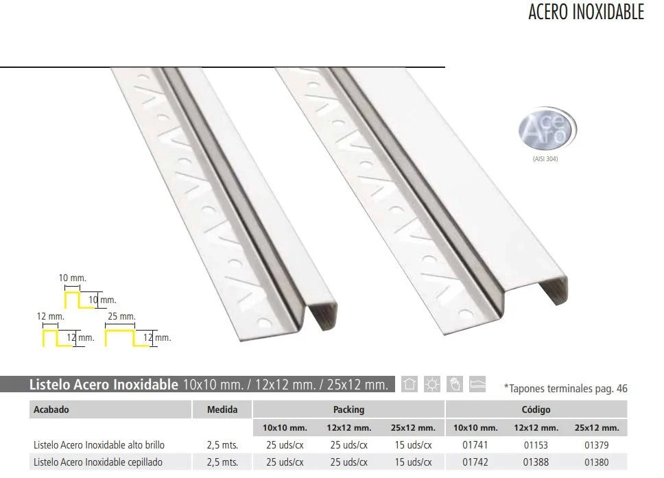 Listello acciaio ml.2,5 12x12 sp azzolato