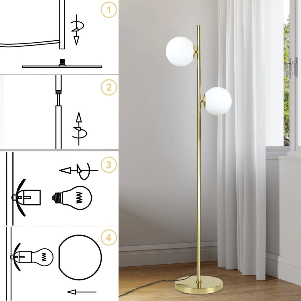 ZMH Lampada da terra design oro 2 fiamme E27 stile retrò per camera da letto e corridoio