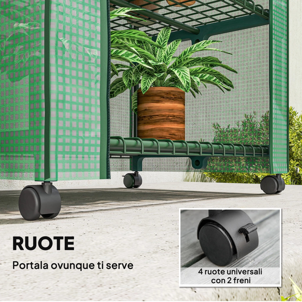 Serra da Balcone 4 Livelli con Rotelle ¨C zephmum ¨C Acciaio e PE Verde 69x50x165