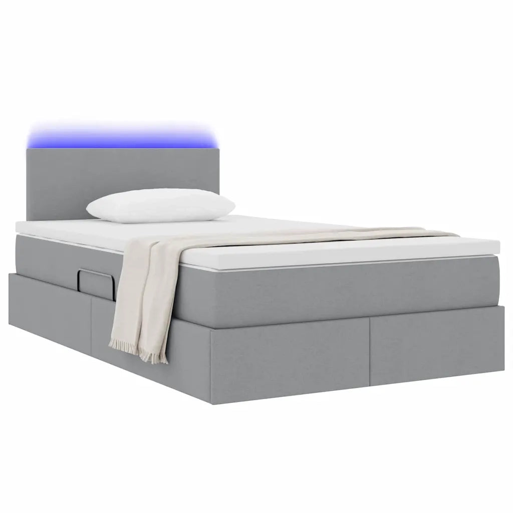 Letto con contenitore e LED Grigio chiaro 120 x 190 cm Tessuto 3371067
