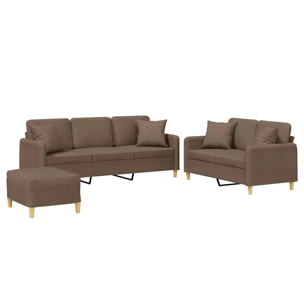 Set di Divani 3 pz con Cuscini Marrone in Tessuto 3202145