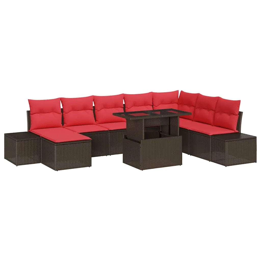 Set Divano da Giardino 9 pcs Marrone e Rosso polyrattan 3349240