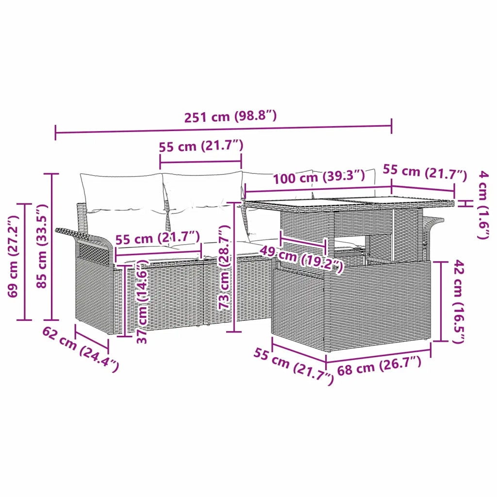 Set Divano da Giardino con cuscino 5 pcs Marrone polyrattan 3348190