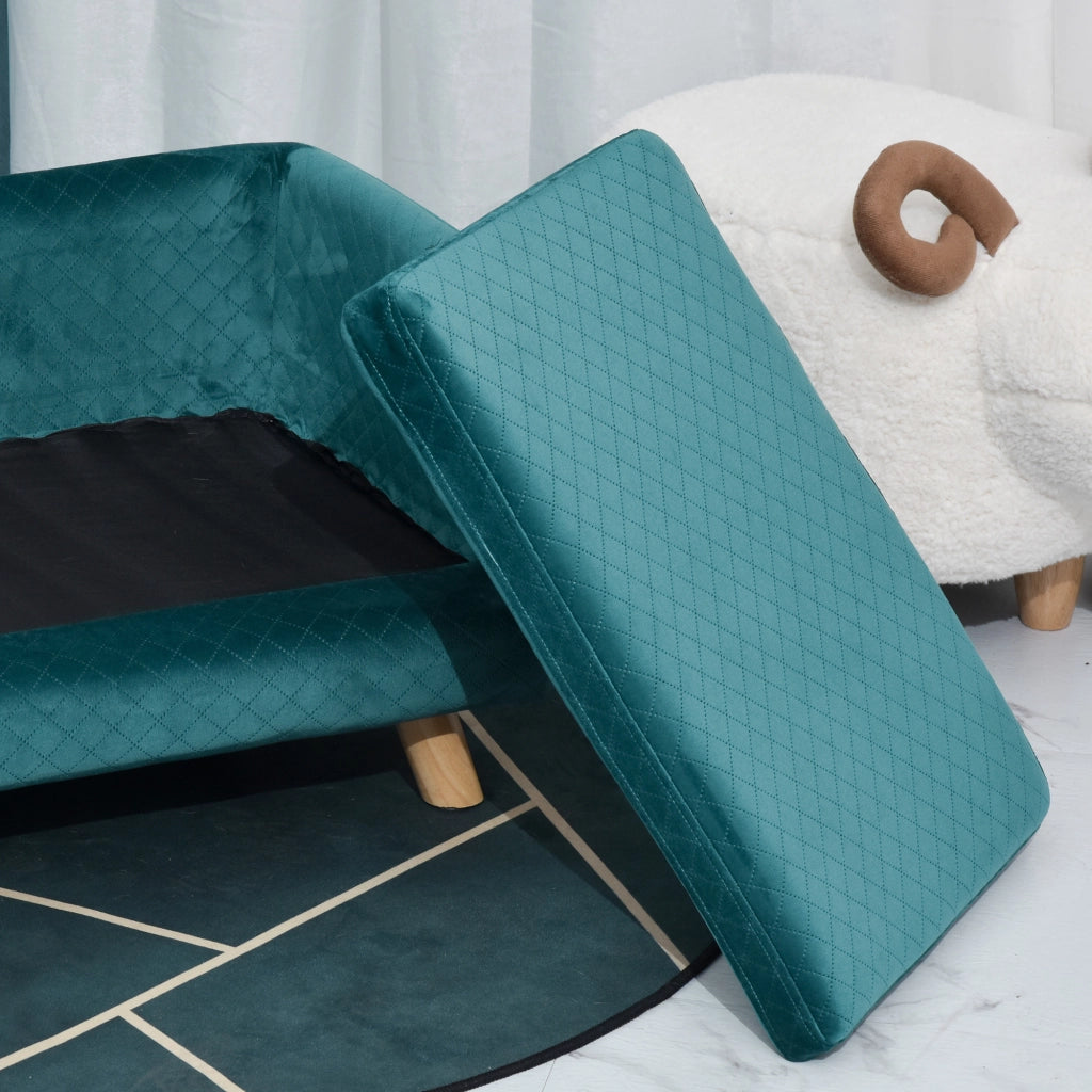 Letto per cani con cuscino ¨C Zephmum ¨C Velluto blu 64x45x36 cm