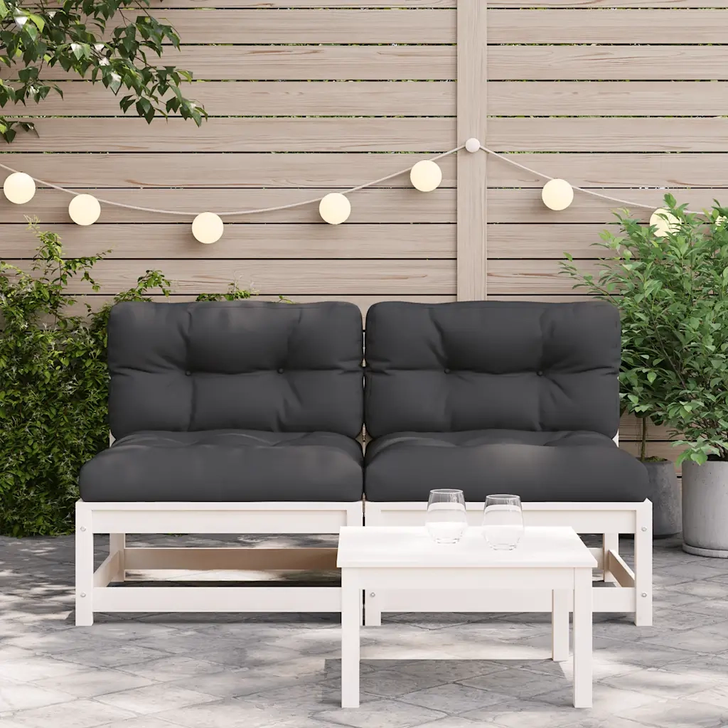 Divani Giardino Senza Braccioli con Cuscini 2 pz Pino Bianco
