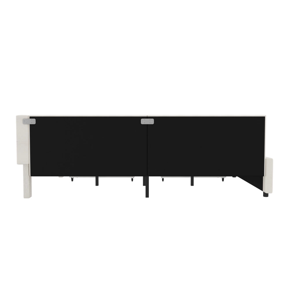 Divano letto 140x200 cm con LED, USB e 2 cassetti, beige