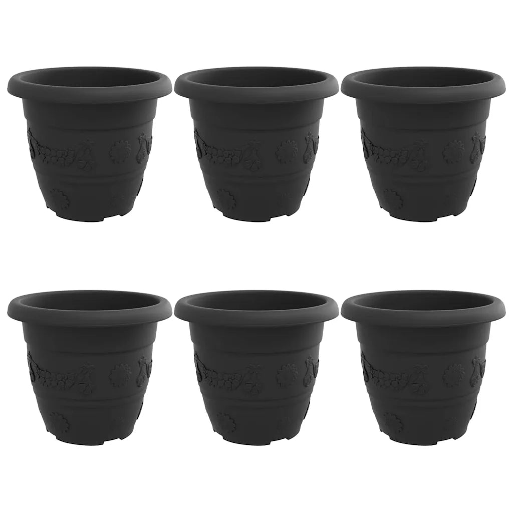 Fioriere | Cassetta per fiori | Vaso Rotondo per Fiori 6 pz Nero ? 30 x 25 cm Plastica