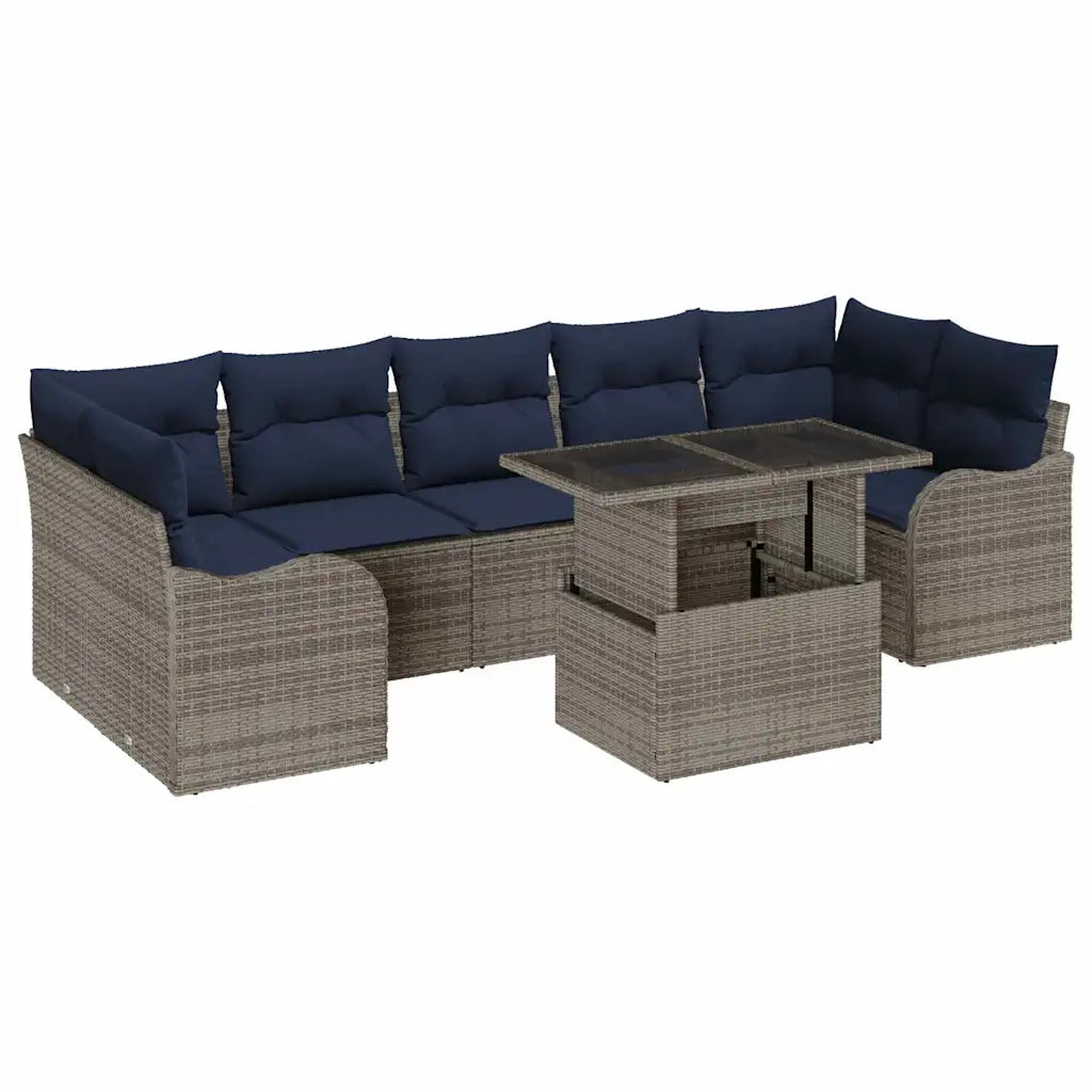 Set Divano da Giardino 8 pz Grigio e Blu Navy polyrattan 3348421