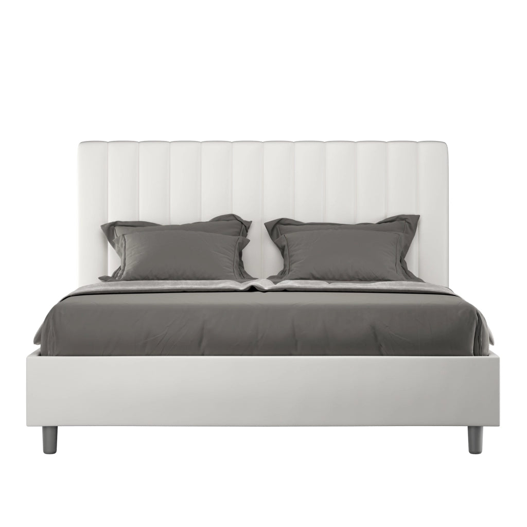 BS COM Letto matrimoniale con rete imbottito 160x200 similpelle bianco