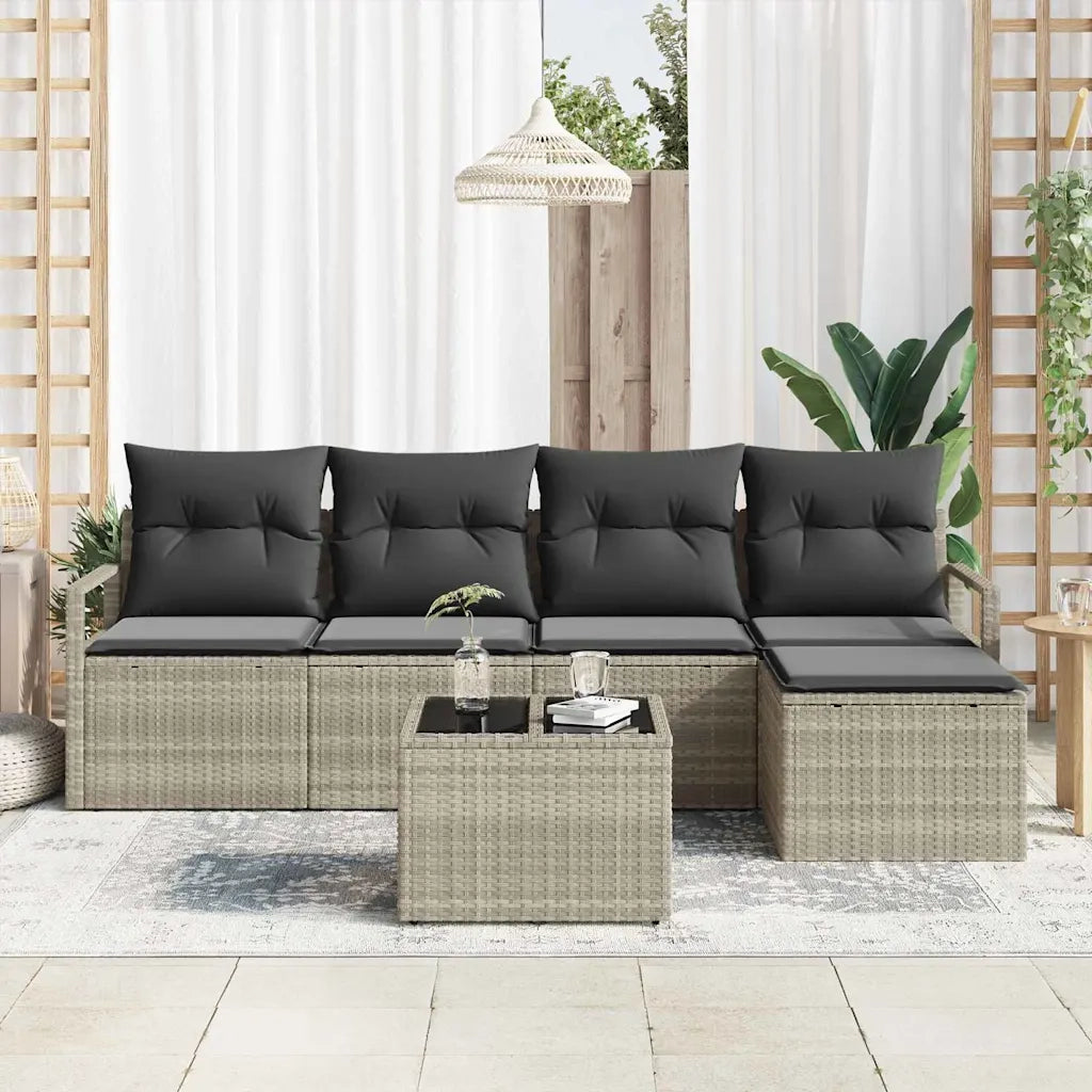 Set di divani con cuscino 6 pcs Grigio chiaro polyrattan