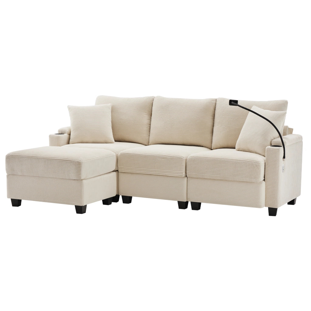Divano Angolare 3 Posti con Poggiapiedi e Cuscini ¨C Xylo ¨C Beige