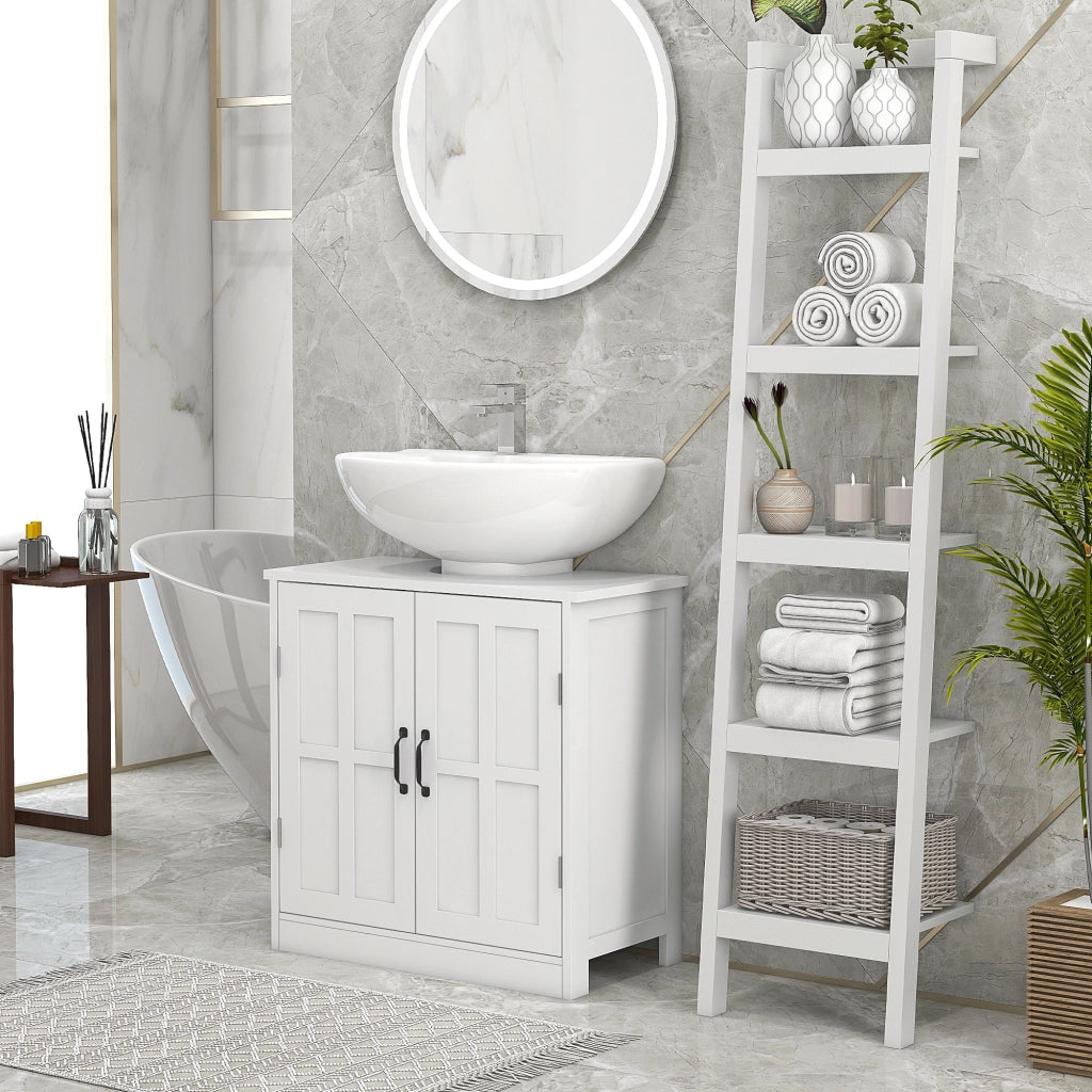 Mobile Sottolavabo con 2 Ante e Scaffale Regolabile ¨C zephmum ¨C Bianco