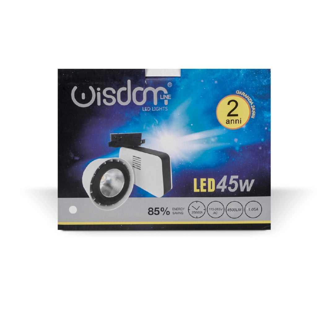 Faretto led binario bianco 45w trifase luce calda 3000k