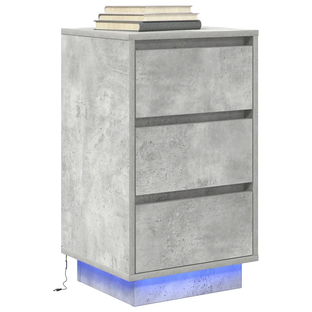 Comodino | Armadio da Notte | Mobiletto da notte con Luci LED Grigio Cemento 38x34x65 cm