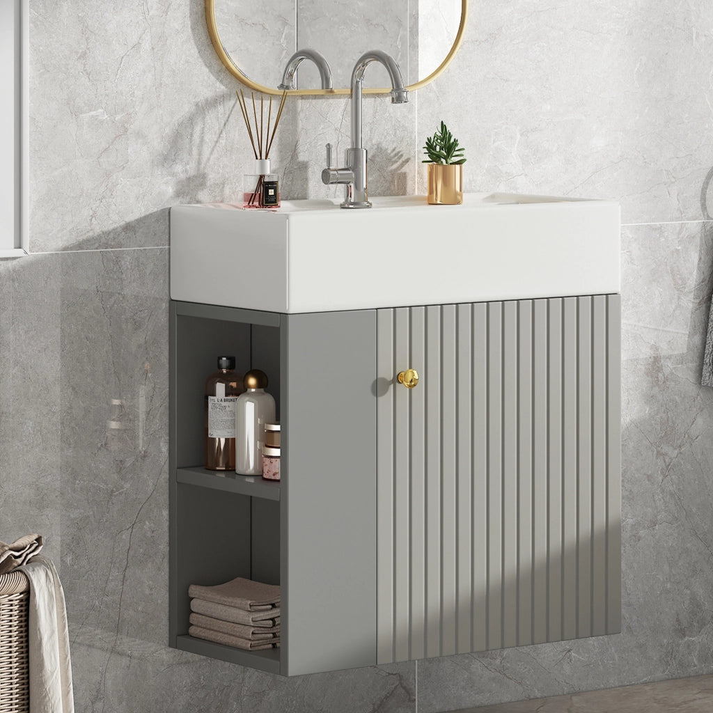 Mobile Bagno con Lavabo e Sottolavabo Sospeso ¨C MINIMAL ¨C 55 cm, Grigio Chiaro