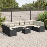 Set Divano da Giardino 11 pcs Nero e Bianco polyrattan