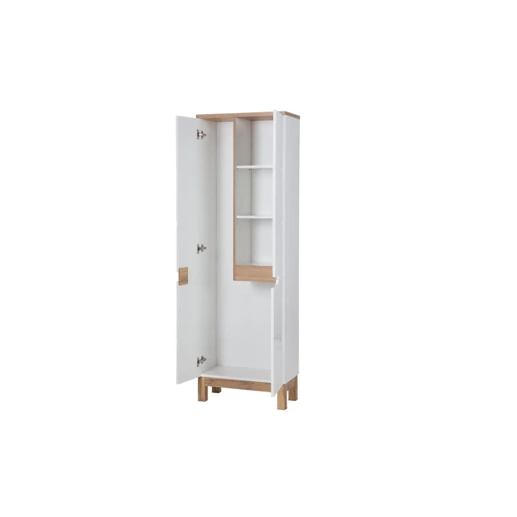 Colonna bagno ERMANO – Rovere chiaro e bianco lucido – 60x187 cm – 1 porta – Da posare