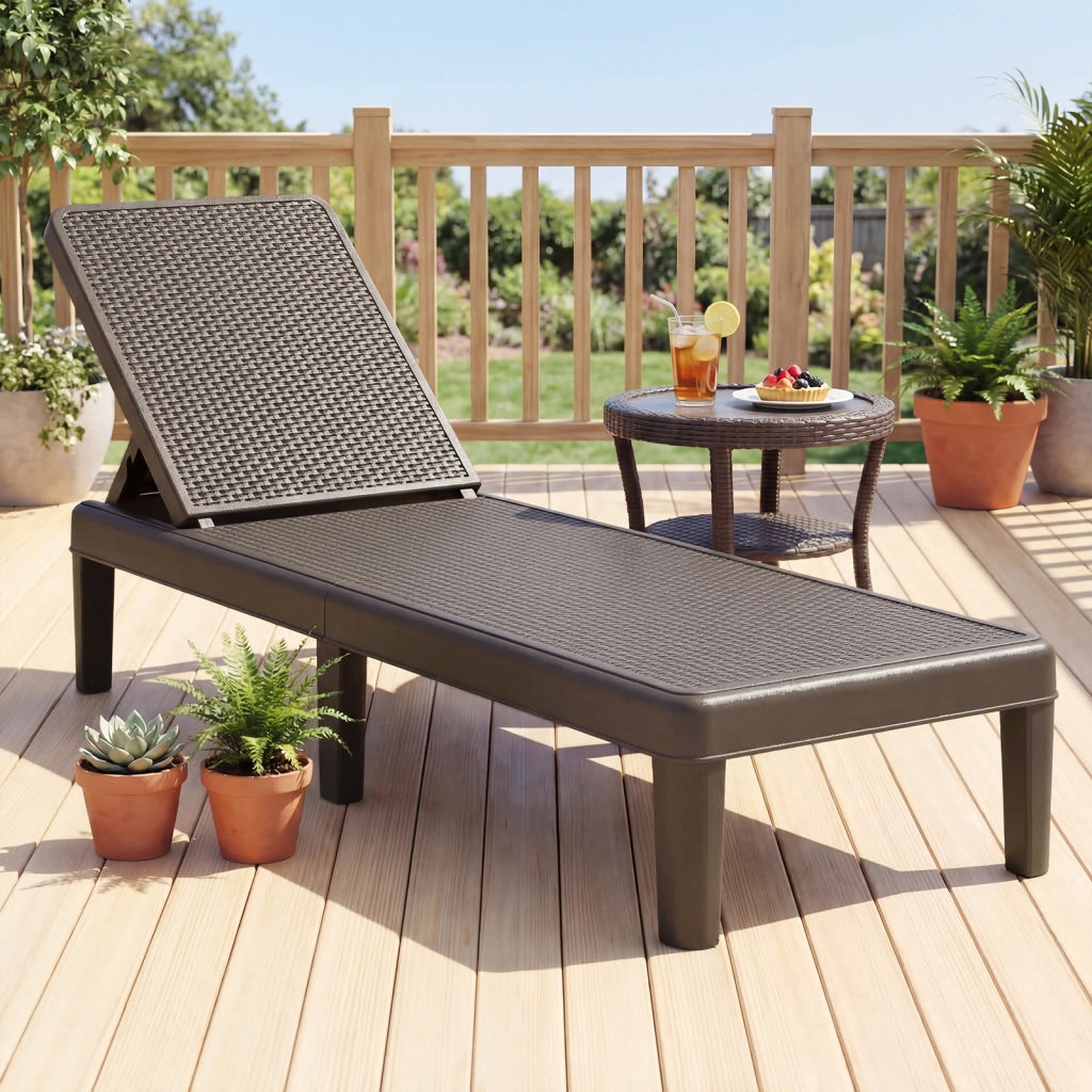 Lettino prendisole da giardino con schienale inclinabile a 4 livelli in pp rattan, Sdraio resistente alle intemperie portata 150 kg Marrone