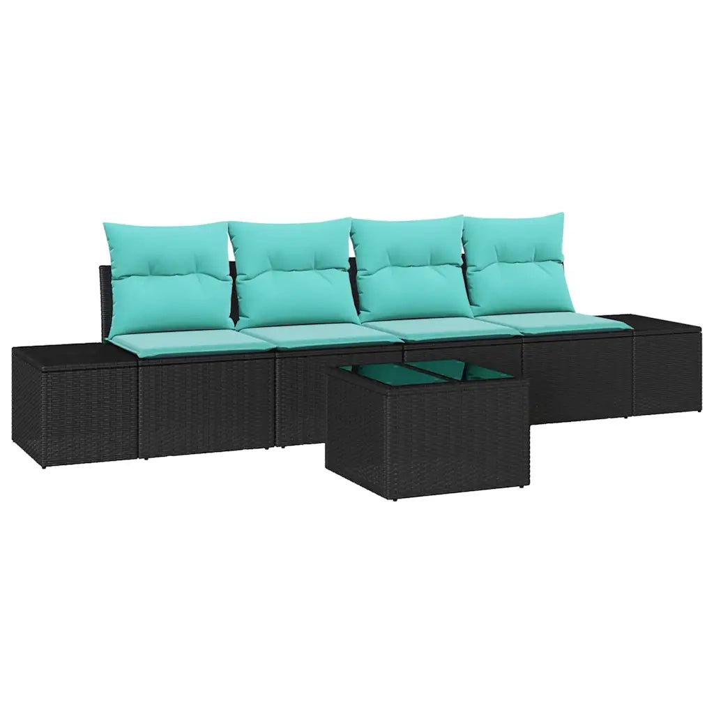 Set Divano da Giardino 5 pz Nero e Turchese polyrattan 3355605