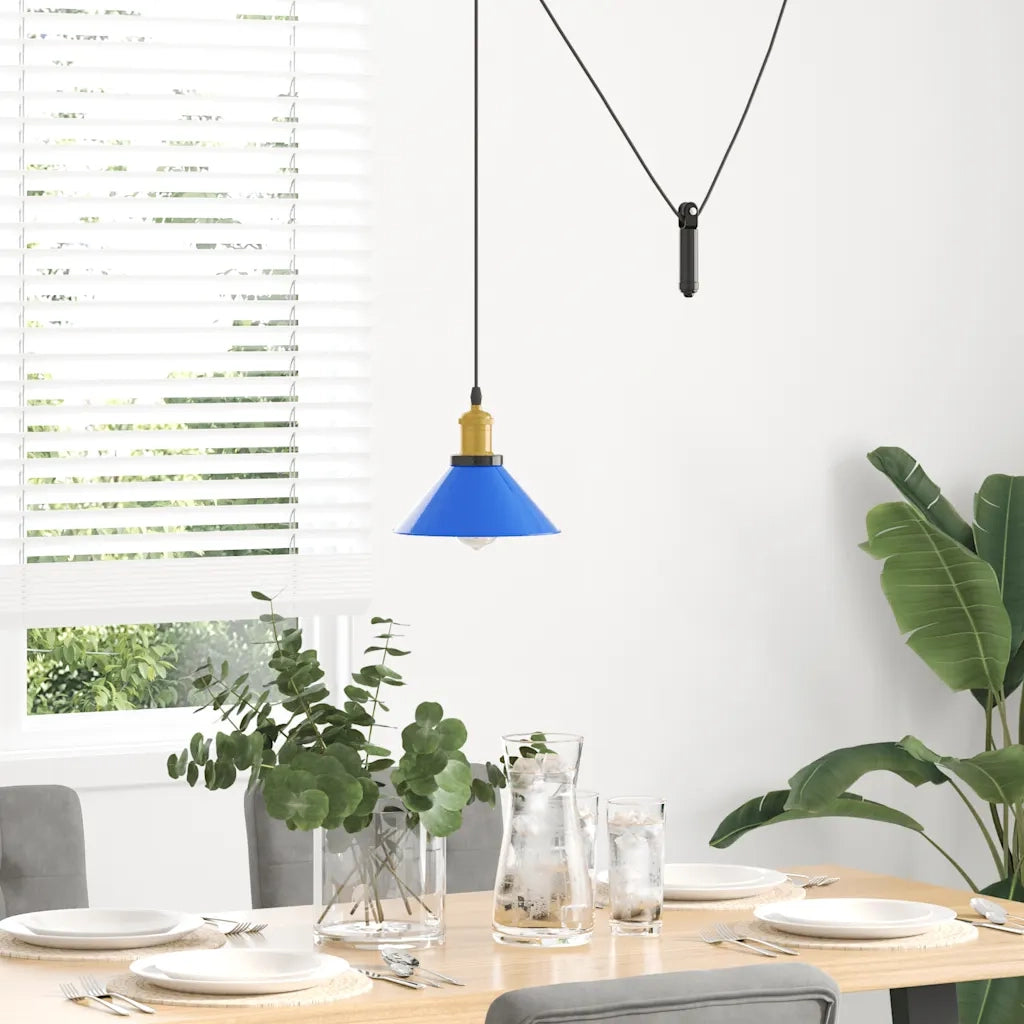 Lampada a Sospensione Regolabile E27 Blu Scuro Ø22 cm Metallo 4103444