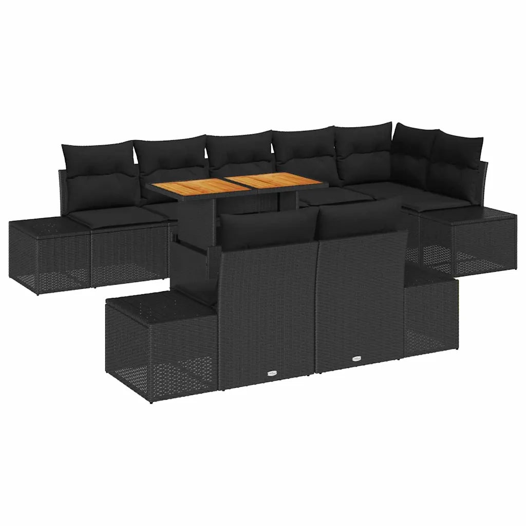 Set da Pranzo per Giardino con cuscino 9 pcs Nero e Marrone