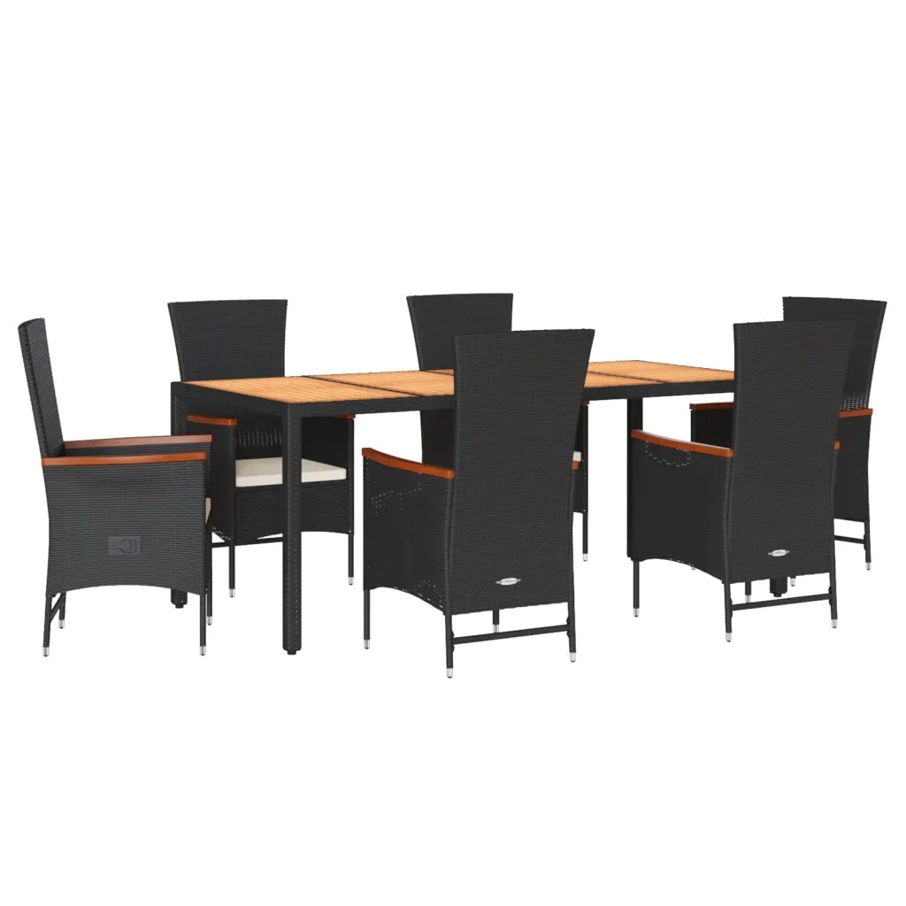 Set da Pranzo da Giardino 7 pz Nero con Cuscini in Polyrattan 3277515