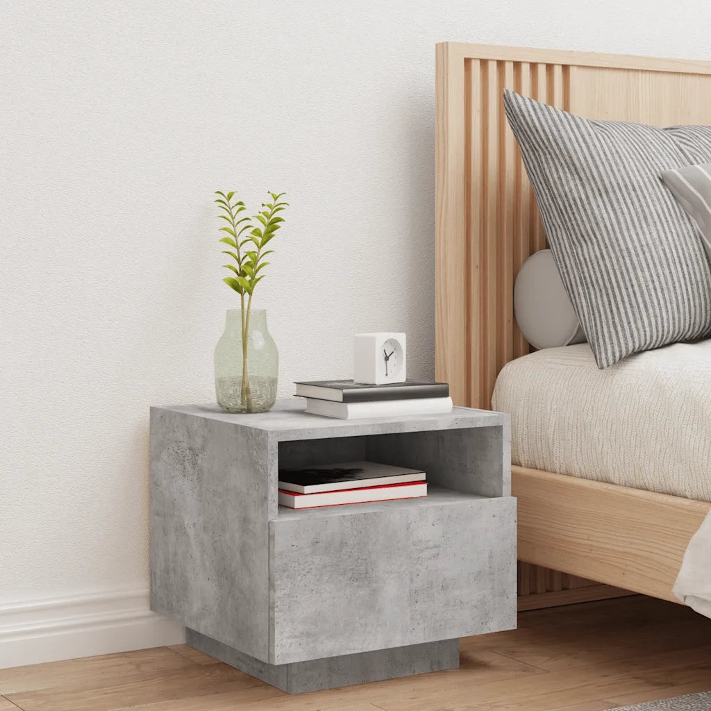 Comodino con Luci LED-Tavolino da notte Grigio Cemento 40x39x37 cm