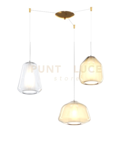 SOSPENSIONE OTTONE SAT. 3 LUCI SPOSTABILE VETRI ALPHA AM + BETA AM + GAMMA TR 1176OS-S3 S ABG-TA