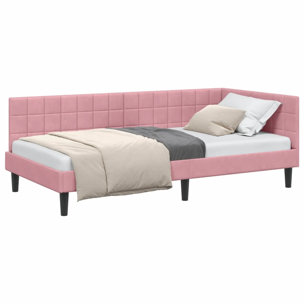 Cornice del letto ad angolo Rosa 100 cm x 200 cm Velluto 42016441