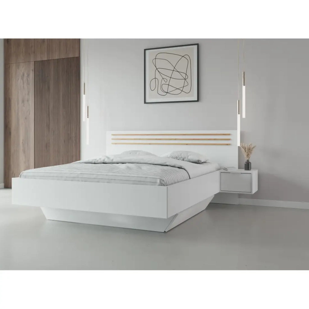 Letto FLORENCE – 180x200 cm – Bianco – Con due comodini – Rete e cassetti non inclusi