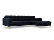 Cosmopolitan Design - Divano angolare destro "Bali" 5 posti in velluto blu scuro 