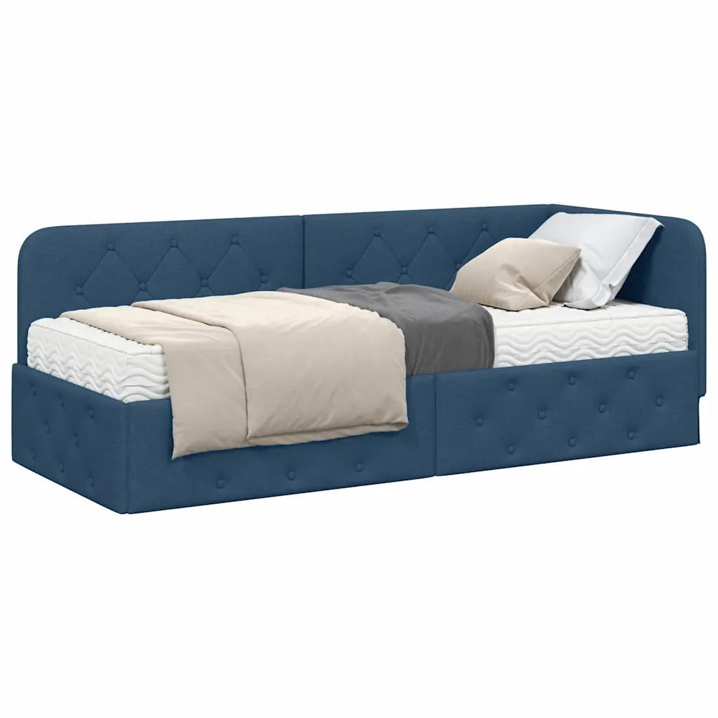 Cornice del letto ad angolo Blu 80 x 200 cm Tessuto