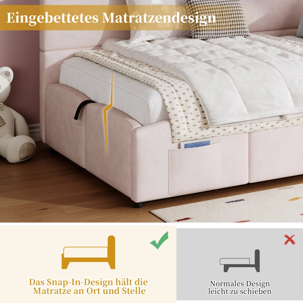LETTO Contenitore 90x200 cm in Velluto Rosa