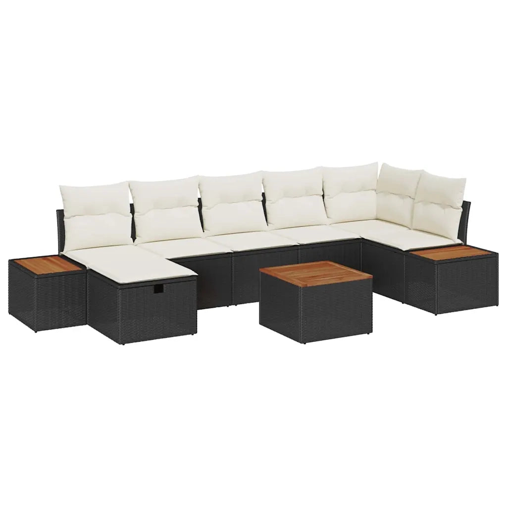 Set Divano da Giardino con cuscino 8 pcs Nero polyrattan