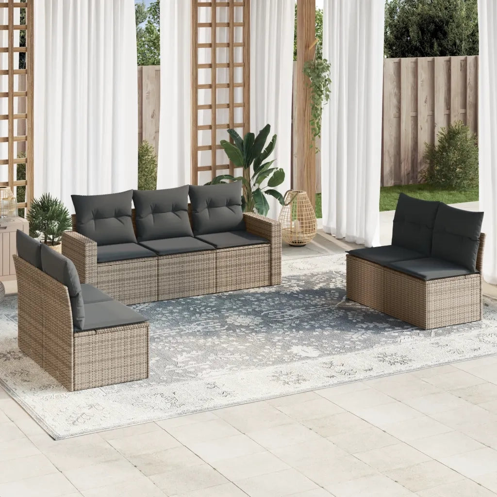 Set Divani da Giardino 7 pz con Cuscini Grigio in Polyrattan 3251167