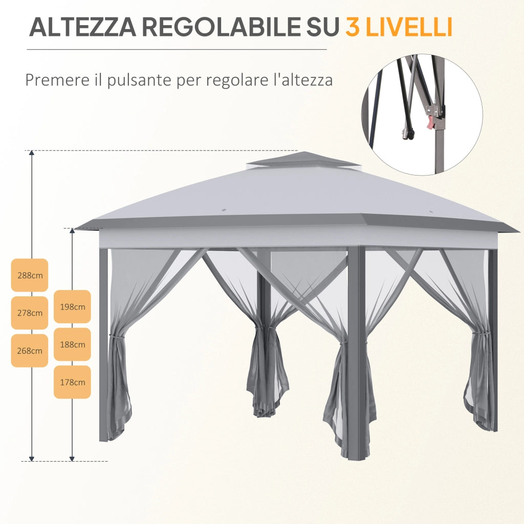 Gazebo Pieghevole Esterno con Zanzariere ¨C Xylo ¨C Grigio 3.3x3.3x2.8m