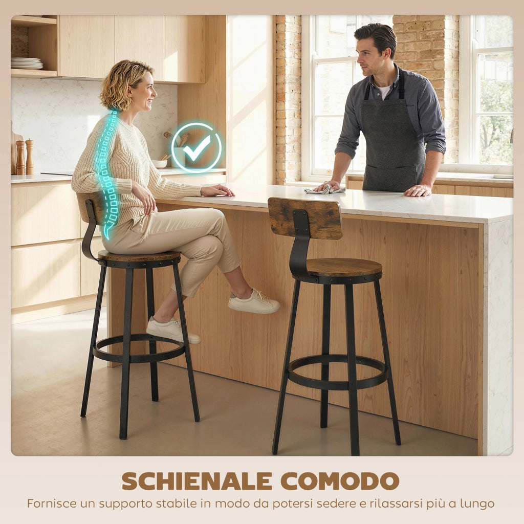 Sgabelli da Bar Set 2 Pezzi ¨C Minimal ¨C Legno e Metallo Marrone 37x47x96 cm